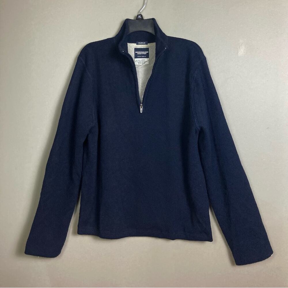 Abercrombie & Fitch men's quarter zip sweater pullover‎ Muscle wool blue XL